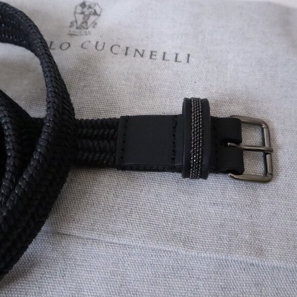 Brunello Cucinelli Belt Black Raffia Monili Leather Trim Stretch Size XL main image 7